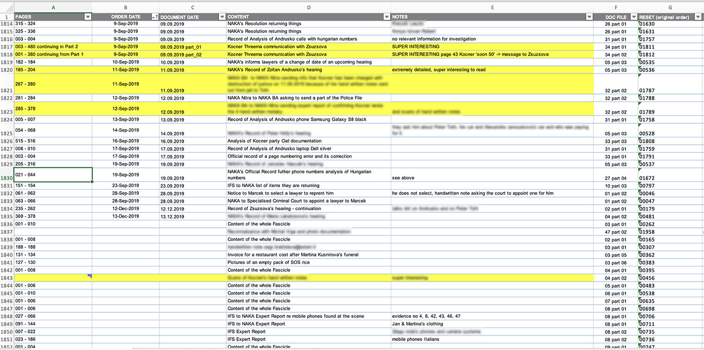 The spreadsheet created by Julia Love Babuscak